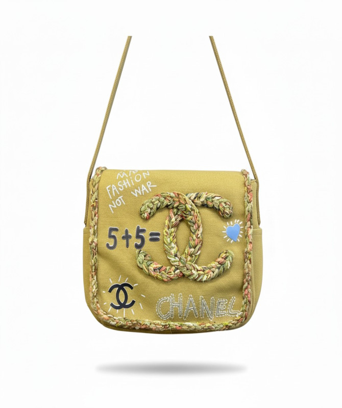 Chanel Yellow and ,Beige/khaki Graffiti “On the Pavements” Flap Bag – Limited Edition