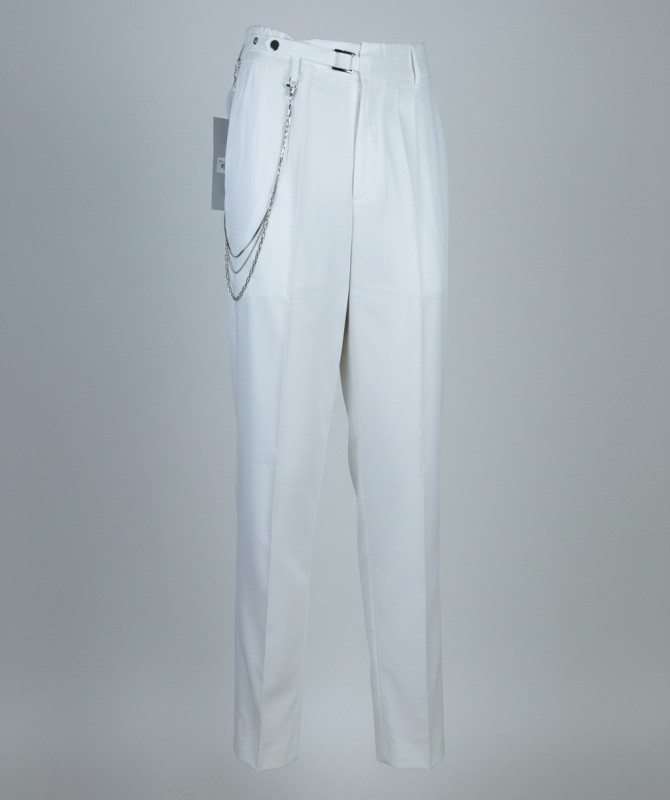 Wide-Leg Chain Detail Trousers – Optic White