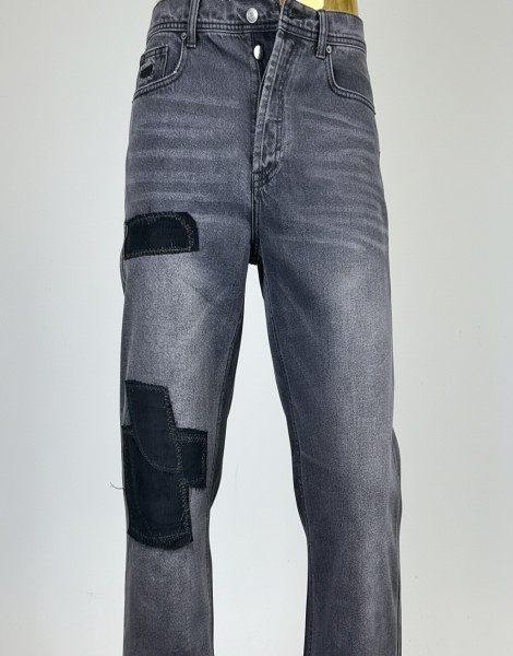 ERD Patchwork Flare Jeans – Washed Black/Grey