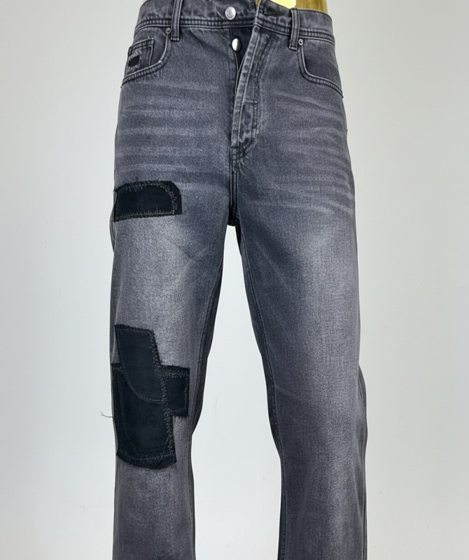 ERD Patchwork Flare Jeans – Washed Black/Grey