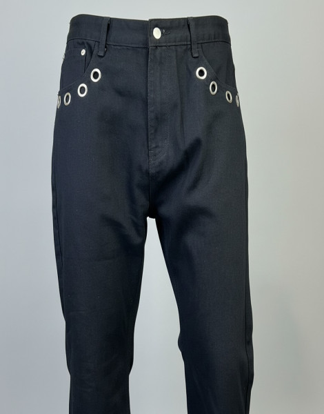 Flared Bell-Bottom Jeans with Silver Button Detail