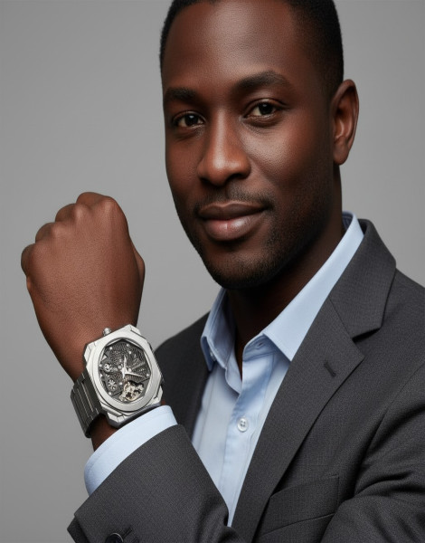 Luxury-Inspired Octagonal Skeleton Automatic Watch – Titanium Finish