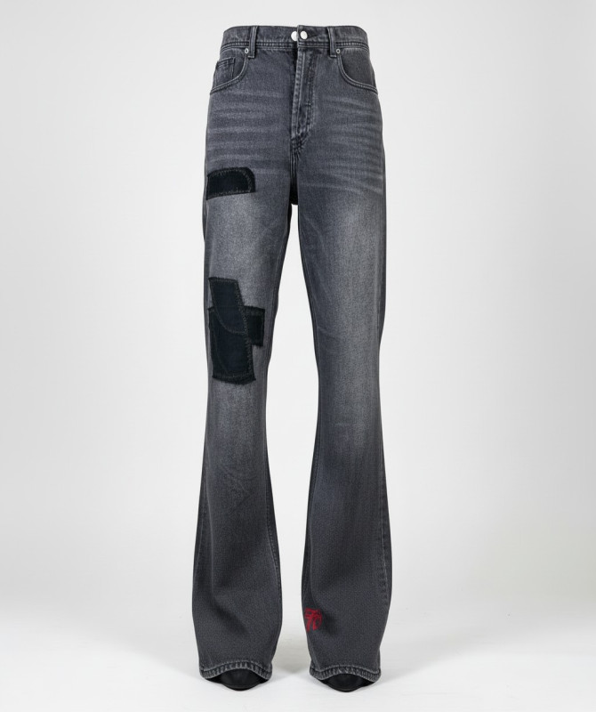 ERD Patchwork Flare Jeans – Washed Black/Grey