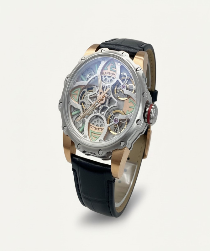Luxury-Inspired Clover Skeleton Automatic Watch – Stainless Steel