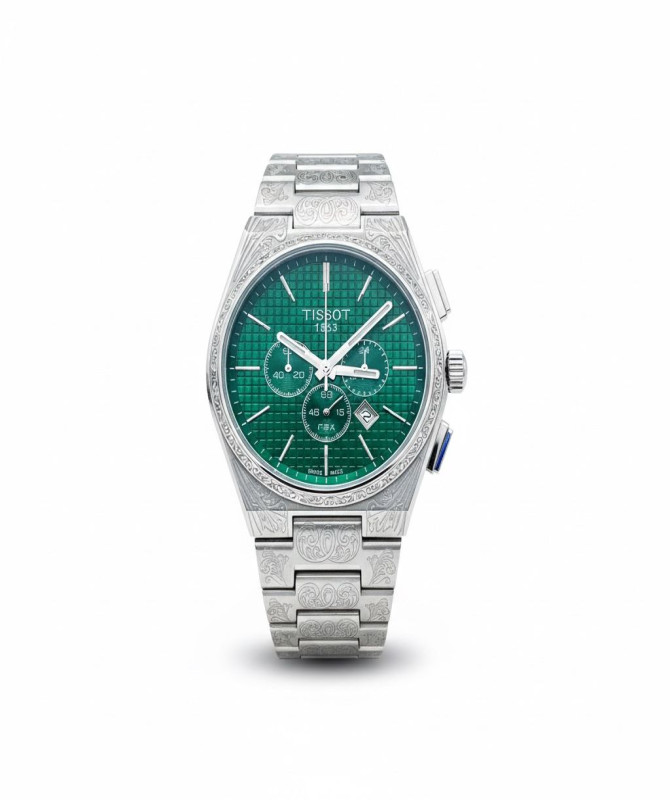 Luxury-Inspired Tissot PRX Automatic Chronograph – Green Dial, Custom Engraved