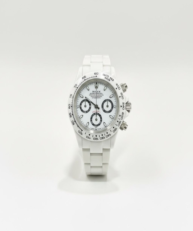 Luxury-Inspired All-White Ceramic Chronograph – Rolex Cosmograph Daytona Custom